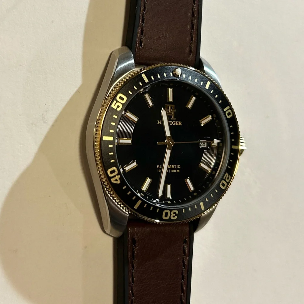 Tommy Hilfiger Automatic Watch With 40mm Black Face & Leather & Silicone Band